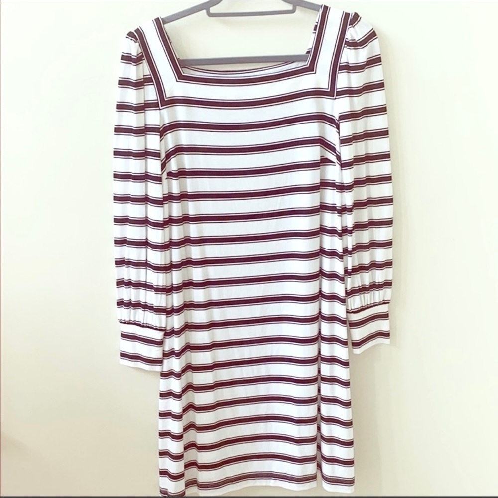 LOFT Long Sleeve Dress Stripes Black & White Small